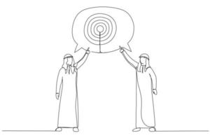 illustration de deux hommes d'affaires arabes parlant de cible. style d'art en ligne unique vecteur