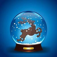 dessin animé mignon globe de neige de noël avec des cerfs de noël vecteur