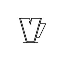 icône de tasse de café fissuré sur fond blanc. style simple, ligne, silhouette et épuré. noir et blanc. adapté au symbole, au signe, à l'icône ou au logo vecteur