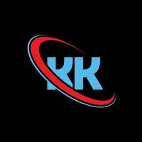 logo kk. conception kk. lettre kk bleue et rouge. création de logo de lettre kk. lettre initiale kk cercle lié logo monogramme majuscule. vecteur