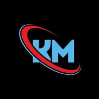 logo km. conception km. lettre km bleue et rouge. création de logo de lettre km. lettre initiale km cercle lié logo monogramme majuscule. vecteur