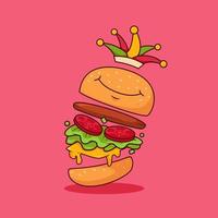 illustration vectorielle mignonne de clown de burger, burger mignon de carnaval vecteur