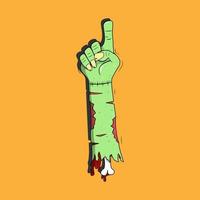 le zombie lève la main et montre le vote avec le doigt pointé dans le style zombie vert de dessin animé vecteur