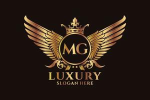 lettre d'aile royale de luxe mg crête logo couleur or vecteur, logo de victoire, logo de crête, logo d'aile, modèle de logo vectoriel. vecteur
