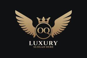 lettre d'aile royale de luxe oq crête vecteur de logo couleur or, logo de victoire, logo de crête, logo d'aile, modèle de logo vectoriel.