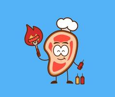 mignon viande gens grill saucisse viande barbecue barbecue fête vecteur personnage mascotte dessin animé illustration