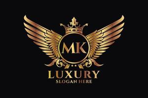 lettre d'aile royale de luxe mk crest logo couleur or vecteur, logo de victoire, logo de crête, logo d'aile, modèle de logo vectoriel. vecteur