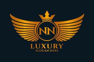 lettre d'aile royale de luxe nn crête vecteur de logo couleur or, logo de victoire, logo de crête, logo d'aile, modèle de logo vectoriel.