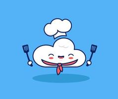 joli nuage heureux en tant que personnage de mascotte de chef. concept d'illustration vectorielle de cuisine cloud numérique en ligne vecteur