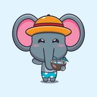 illustration de dessin animé mignon éléphant boisson noix de coco vecteur