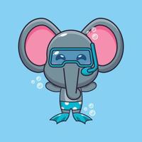 illustration de personnage de mascotte de dessin animé de plongée éléphant mignon vecteur