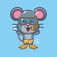 illustration de personnage de mascotte de dessin animé de plongée de souris mignonne. vecteur