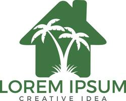 logo vectoriel maison et palmier. création de logo de maison de plage.