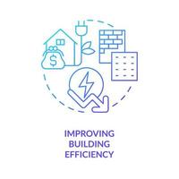 amélioration de l'icône de concept de gradient bleu de l'efficacité du bâtiment. chauffage, éclairage. illustration de la ligne mince de l'idée abstraite de l'efficacité énergétique de la ferme. dessin de contour isolé. vecteur