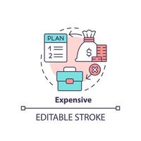 icône de concept coûteux. coûts excessifs. inconvénient de l'illustration de la ligne mince de l'idée abstraite de planification d'entreprise. dessin de contour isolé. trait modifiable. vecteur