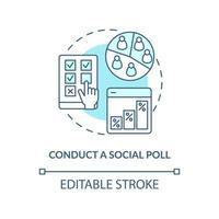 mener une icône de concept turquoise de sondage social. l'intégration des médias utilise l'illustration de la ligne mince de l'idée abstraite de la méthode. dessin de contour isolé. trait modifiable. vecteur