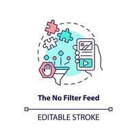 aucune icône de concept d'alimentation de filtre. montée de l'authenticité. illustration de ligne mince d'idée abstraite de tendance de médias sociaux. dessin de contour isolé. trait modifiable. vecteur