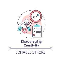 décourager l'icône de concept de créativité. inconvénient de l'illustration de la ligne mince de l'idée abstraite de planification d'entreprise. dessin de contour isolé. trait modifiable. vecteur