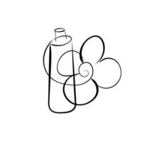 dessin d'une bouteille avec une fleur pour un logo. thème cosmétique naturelle, médecine, écologie. vecteur