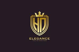 logo monogramme de luxe élégant initial hn ou modèle de badge avec volutes et couronne royale - parfait pour les projets de marque de luxe vecteur