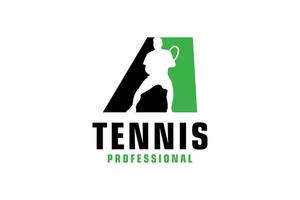 lettre a avec création de logo de silhouette de joueur de tennis. éléments de modèle de conception de vecteur pour l'équipe sportive ou l'identité d'entreprise.