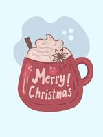 Jolie tasse de noël avec illustration vectorielle de joyeux noël lettrage vecteur