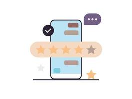 commentaires cinq étoiles et clients choisissant la note de satisfaction, laissant un avis positif, service client, illustration vectorielle plane de concept d'expérience. vecteur