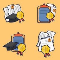 les icônes de l'éducation définissent un vecteur d'illustration pour l'obtention du diplôme et l'icône de l'école