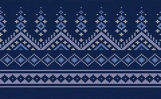 motif de broderie bleu et blanc, arrière-plan classique tricoté, vecteur abstrait continu ethnique