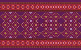 motif de broderie rouge et violet, fond continu tricoté, point de croix vectoriel sans fin rétro