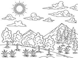 impression conception nature paysage contour coloriage vecteur