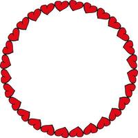 cadre rond avec des coeurs rouges dessinés à la main sur fond blanc. image vectorielle. vecteur