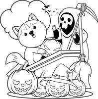 livre de coloriage d'halloween avec un husky mignon vecteur