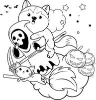 livre de coloriage d'halloween avec un husky mignon vecteur