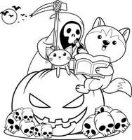 livre de coloriage d'halloween avec un husky mignon vecteur