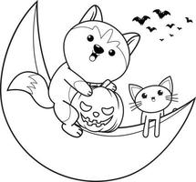 livre de coloriage d'halloween avec un husky mignon vecteur