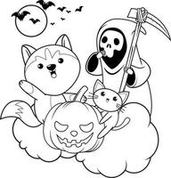 livre de coloriage d'halloween avec un husky mignon vecteur