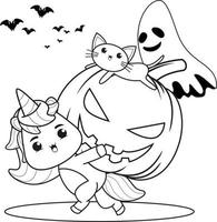 livre de coloriage d'halloween avec une licorne mignonne vecteur