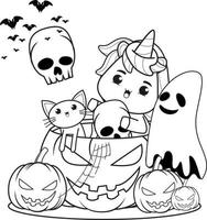 livre de coloriage d'halloween avec une licorne mignonne vecteur