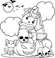 livre de coloriage d'halloween avec une licorne mignonne vecteur