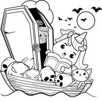 livre de coloriage d'halloween avec une licorne mignonne vecteur