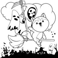 livre de coloriage d'halloween avec un husky mignon vecteur