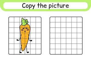 copier l'image et colorer la carotte. compléter le tableau. terminer l'image. livre de coloriage. jeu d'exercices de dessin éducatif pour les enfants vecteur