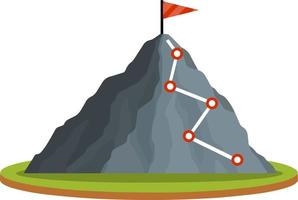 montagne d'escalade avec drapeau rouge. points et étapes du parcours. motivation commerciale dans la croissance personnelle. alpinisme et sports. icône plate de dessin animé. développement personnel et réussite vecteur