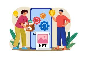 concept d'illustration de processus de frappe nft sur fond blanc vecteur