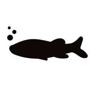 icône de poisson silhouette noire isolé sur fond blanc. les animaux marins façonnent le monde souterrain et la forme de dessin animé de la faune sous l'eau. poisson simple avec queues et nageoires illustration vectorielle et conception de symboles vecteur