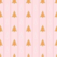 modèle sans couture de biscuits de noël colorés avec arbre de noël en pain d'épice sur fond rose avec des rayures, conception de papier d'emballage ou ornement pour textile, thème des vacances d'hiver vecteur