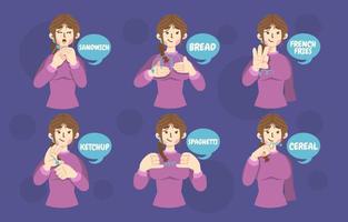 langue des signes pour les noms d'aliments vecteur
