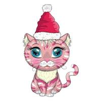 chat de dessin animé mignon en bonnet de noel avec cadeau, boule de noël, candy kane. hiver 2023, noël et nouveau chinois vecteur