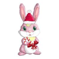 lapin de dessin animé mignon portant bonnet de noel avec candy kane. hiver 2023, noël et nouvel an vecteur